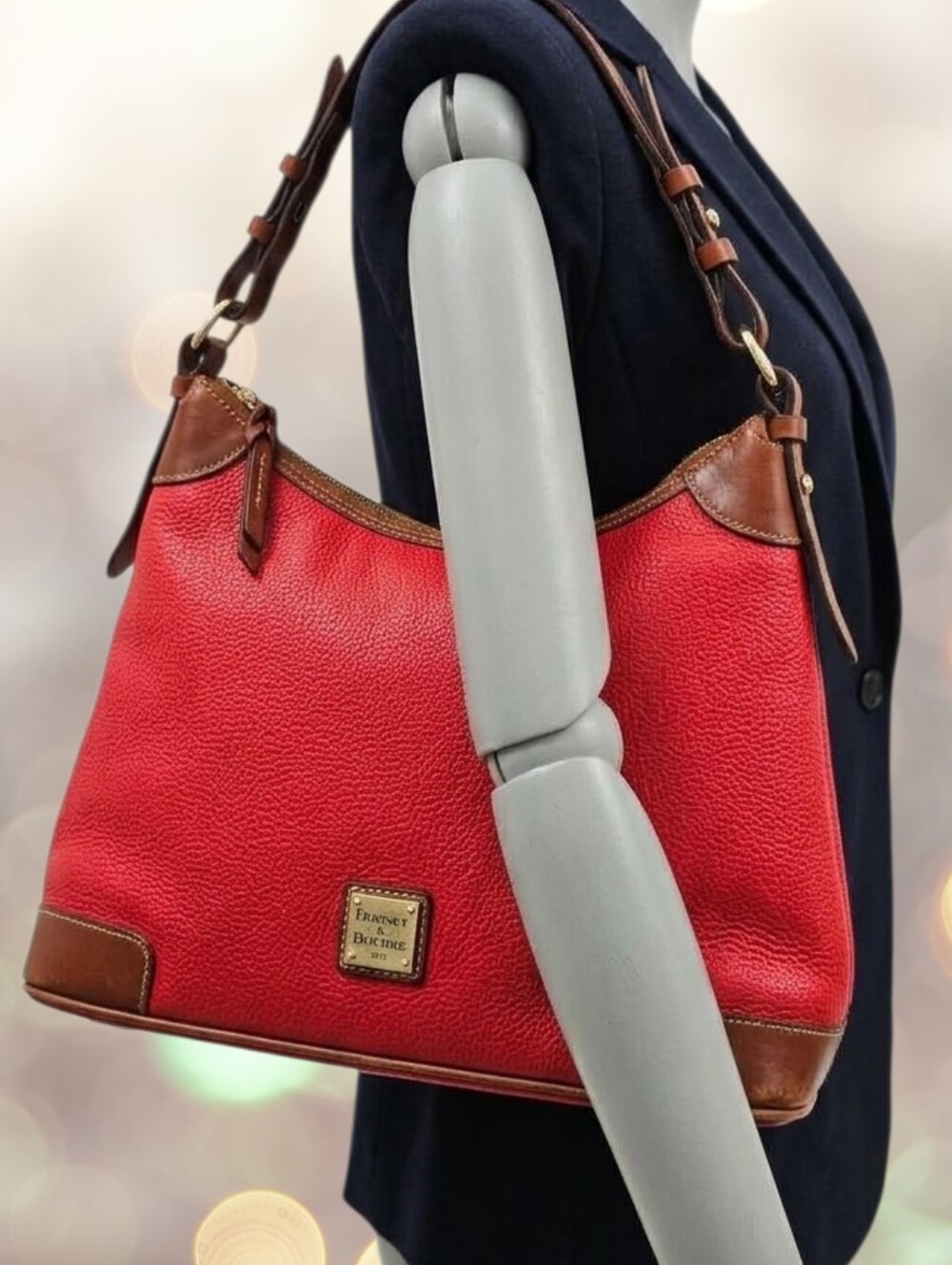 Dooney & Bourke Pebble Grain Leather Hobo Shoulder Bag Wine Red & Brown